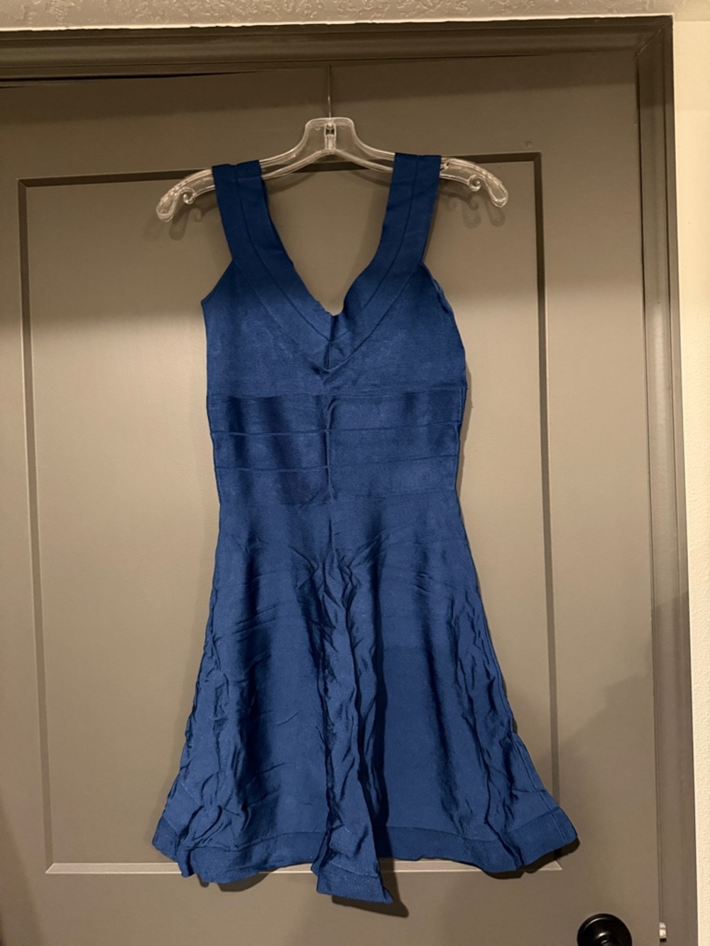 Armani Exchange Royal Blue Sleeveless V-Neck Fit-and-Flare Dress